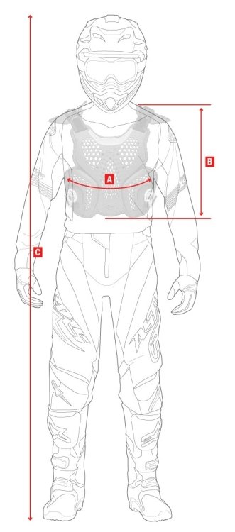 Обхват груди, высота торса и рост для подбора размера защиты тела Alpinestars